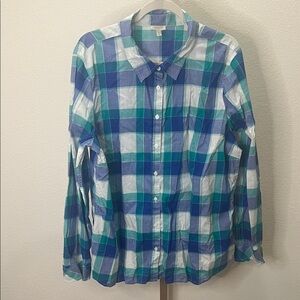 Talbots button down shirt blue green plaid XL